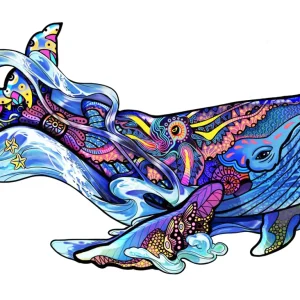 2D-puzzel blauwe walvis in hout 125pc